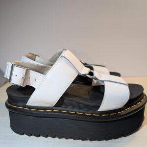 DR MARTENS Francis White Leather Platform Sandals Size 7